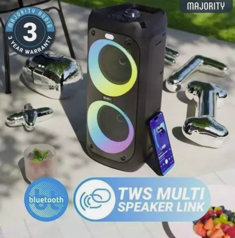 Majority Speakers Portable Karaoke P200 100W Wire Mic BT/USB/RGB UK