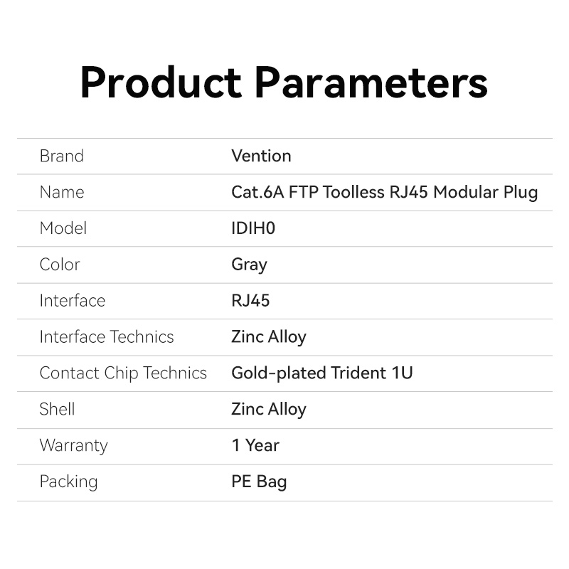 Vention NETWORK Connectors CAT6A FTP Toolless Plug with Boot IDIH0 (1pc)