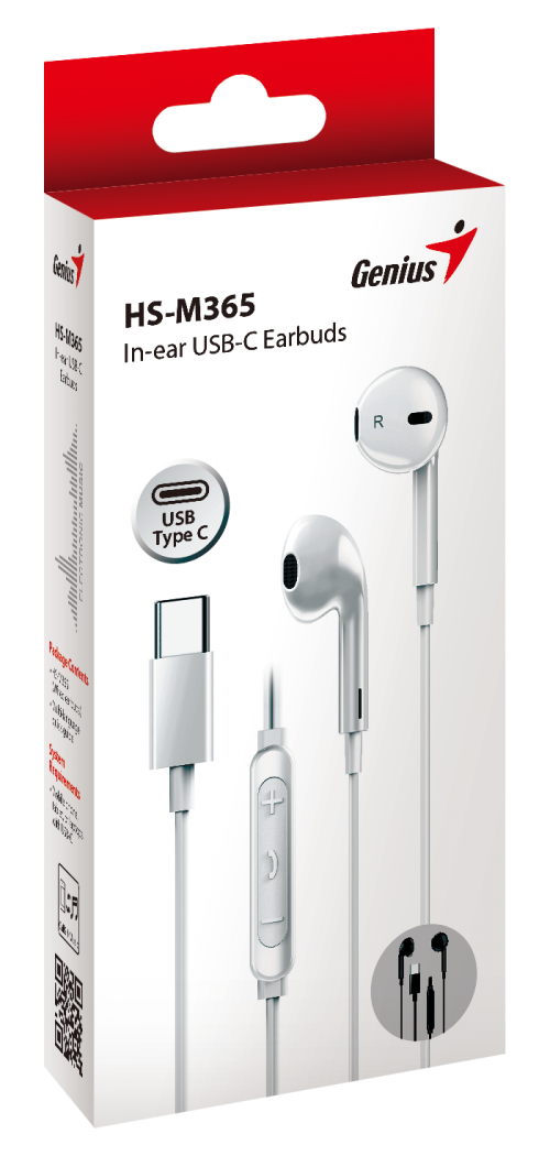 Genius Mobile Headset In-Ear USB-C Inline Control HS-M365 White