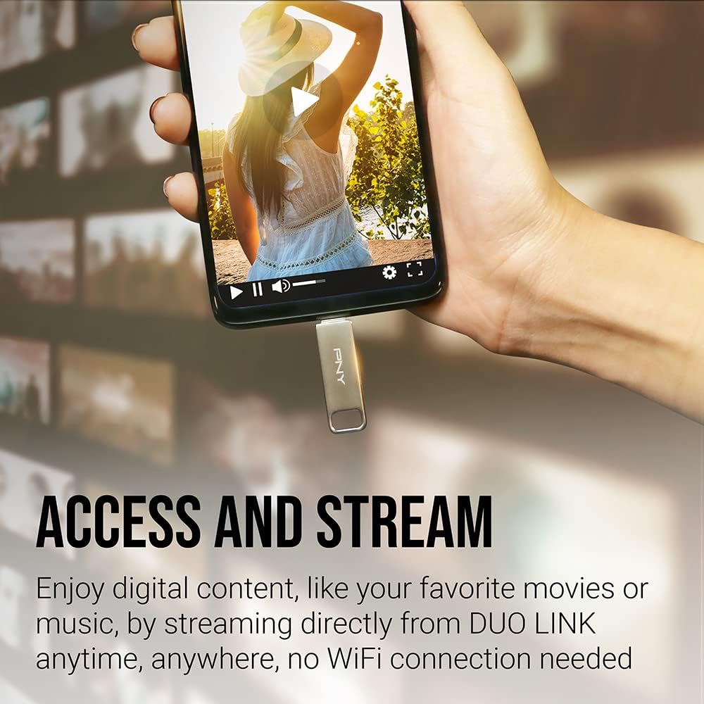 PNY Flash Drive Duo Link USB 3.2 Dual Connector OTG Capless Swivel 256GB Black FDI256DULINKTYC
