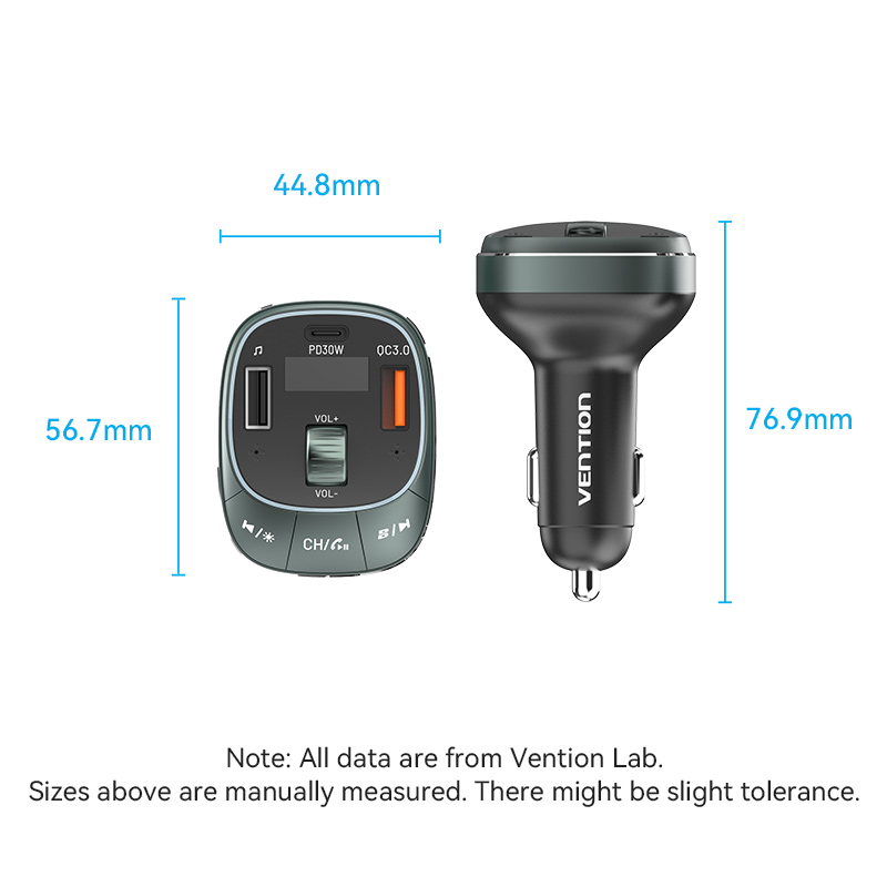 Vention Car FM Transmitter, USB Music Player & Charger 3xUSB 30W/18W/5W FFLB0