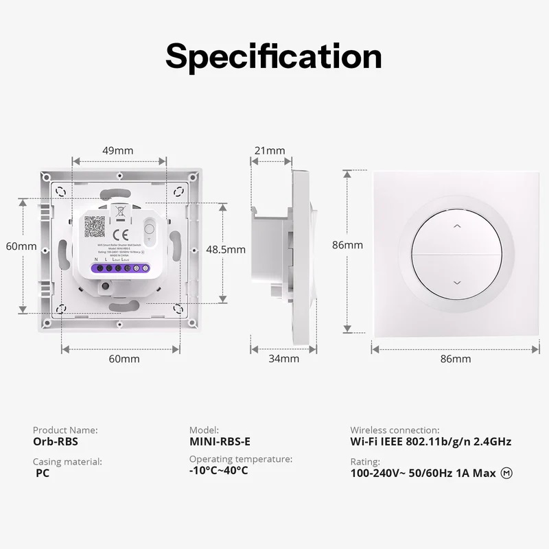 Sonoff WiFi Smart Switch MINI-RBS For Roller Shutter wall