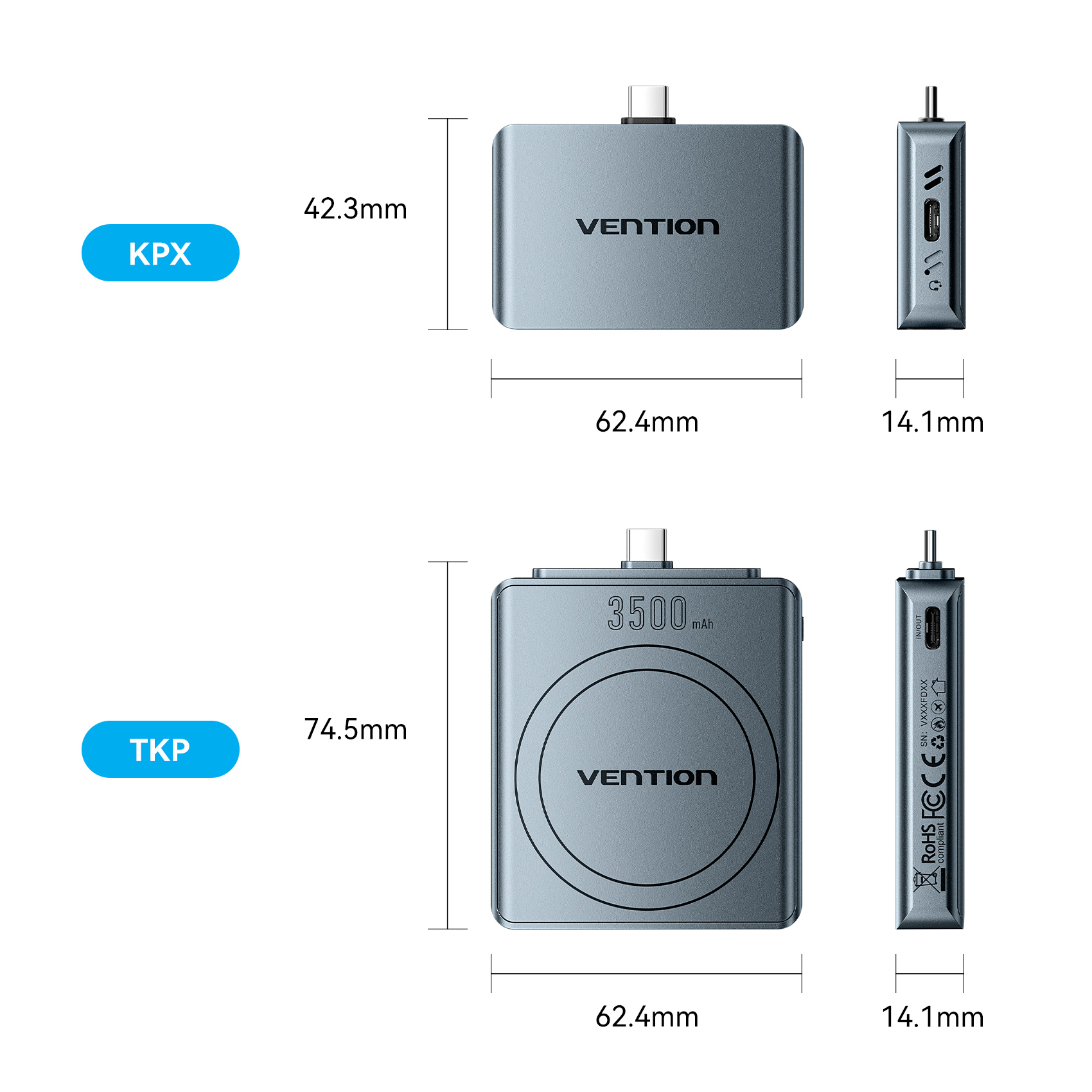 Vention MA Portable Plug & Play Cable-Free NVME Enclosure + 3500mAh PB TZ-KPXH0