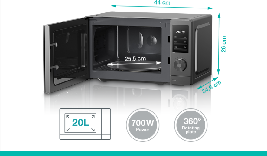 Gorenje Kitchen Microwave Oven 700W 20L 5 Programs Manual Knots MO20E1T4 Titanium