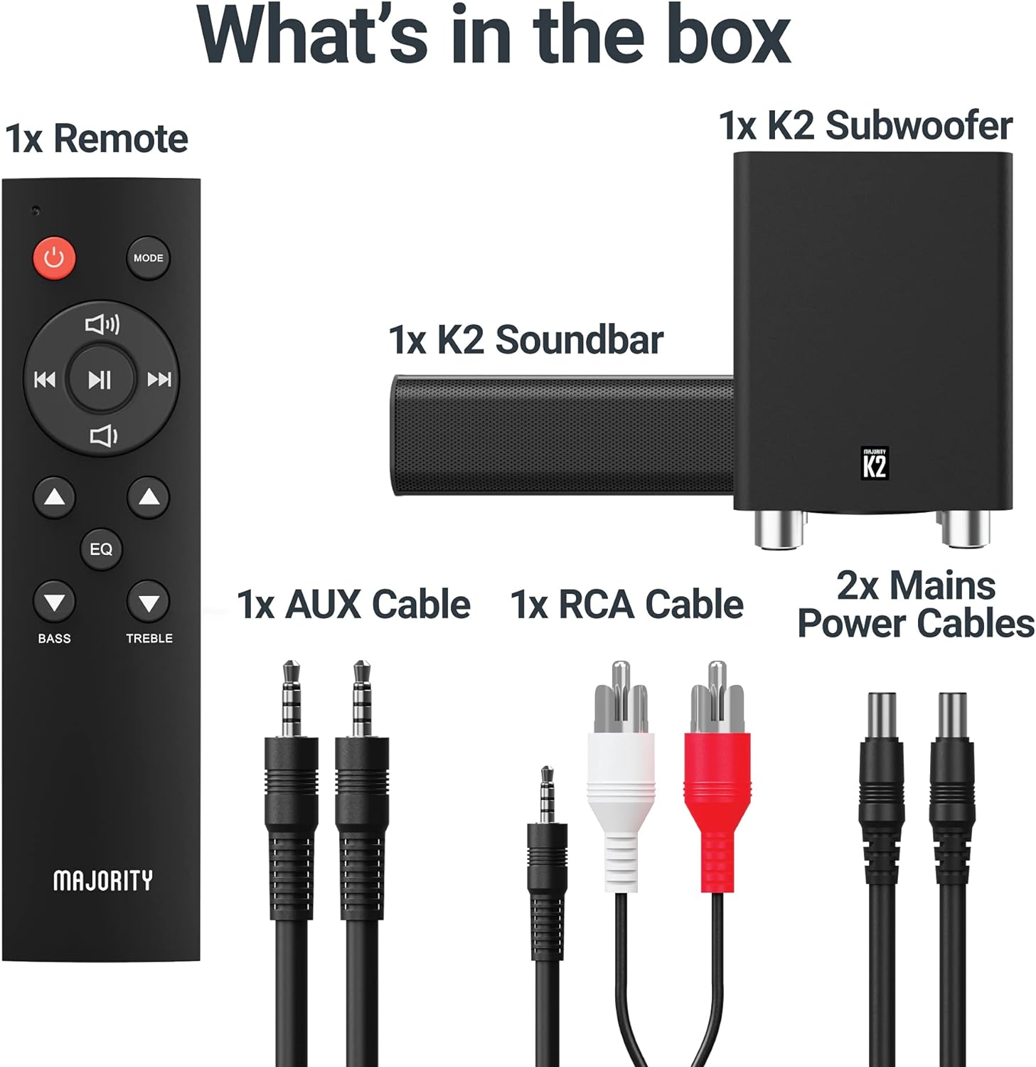 Majority K2 Soundbar 150W BT/USB/Optical/HDMI/Wls-Sub Black (UK)