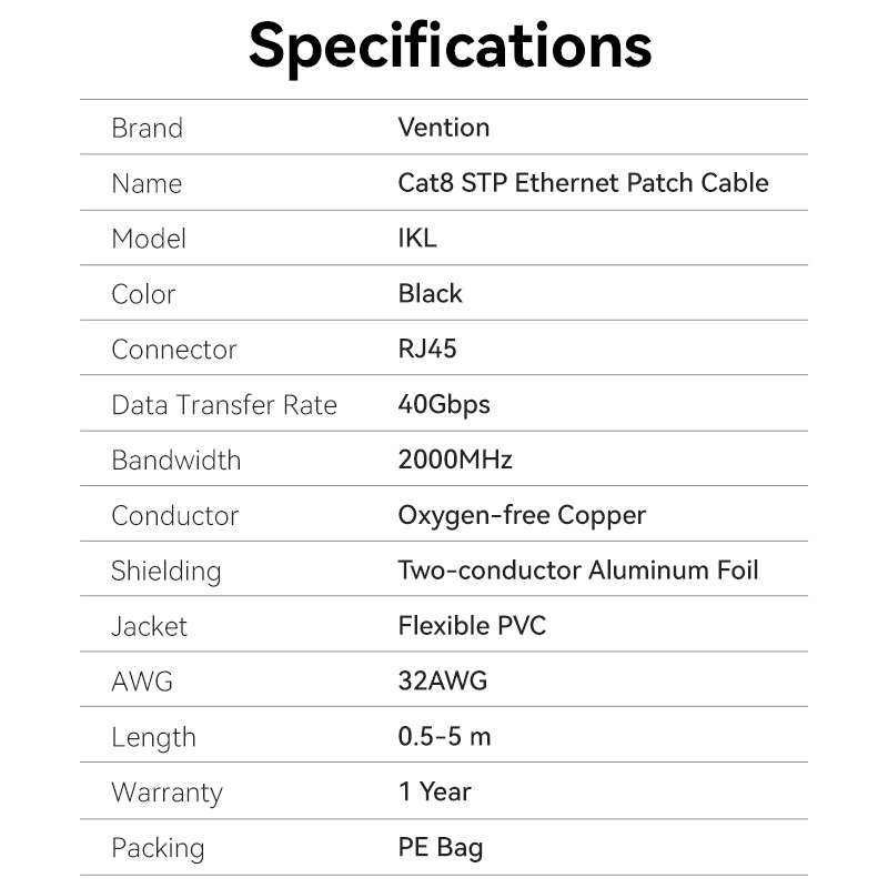 Vention NETWORK Cable Cat8 SFTP Rotate Right Angle Slim 3.0m Black IKLBI