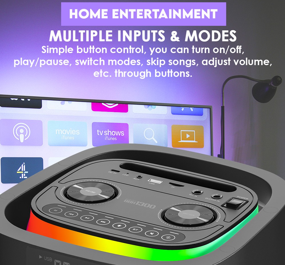 SonicGear Portable Karaoke Speaker 2 x 6.5'' BT/USB/RGB 2x Mics Audiobox BBX1300
