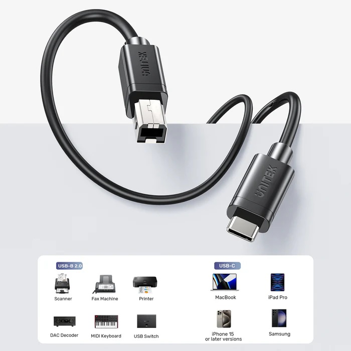 Unitek USB-C 2.0 to USB-B Printer Cable 5.0m
