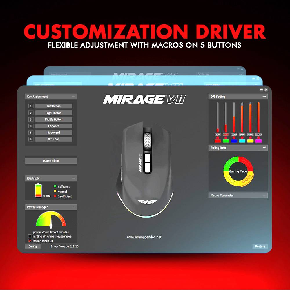 Armaggeddon Gaming Mouse Wired+2.4G+BT Recharge 7B MIRAGE VII White