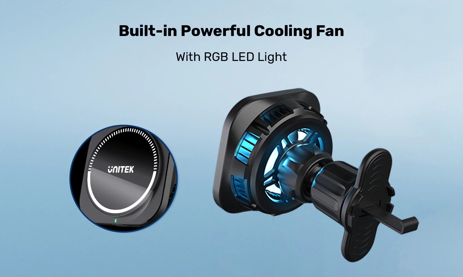 Unitek Wireless 15W MagSafe Car Mount Kit with Cooling Fan + 38W Charger & USB-Cable P1403A