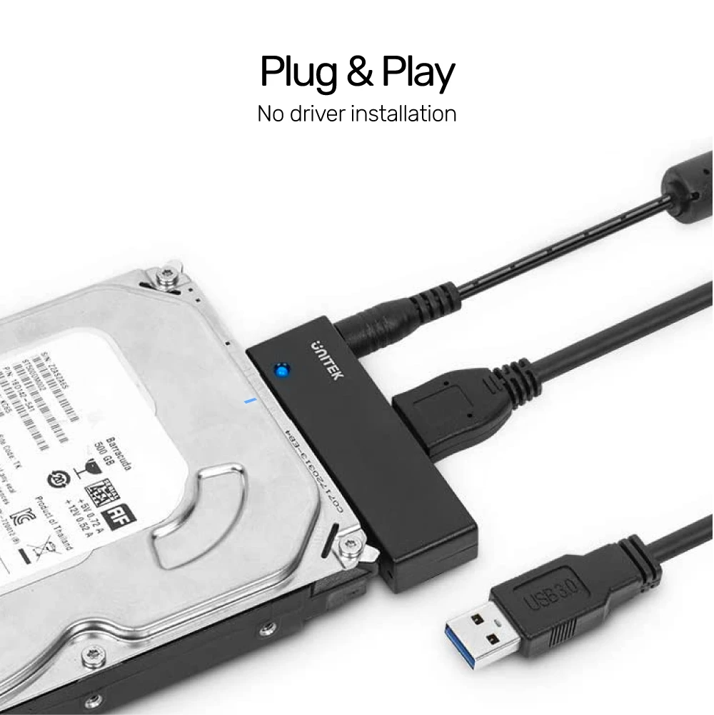 Unitek Y-1039 USB3.0 to SATA 2.5-3.5'' HDD Converter incl 12V2A PSU