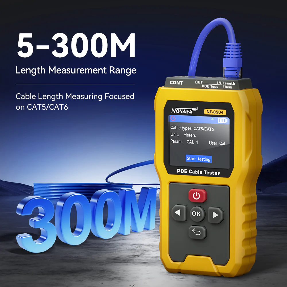 Noyafa Multi-Function Cable Tester for Continuity & Wiremap, PoE, Length Measurement, Port Flash, Color Screen & Rechargeable Battery NF-8504