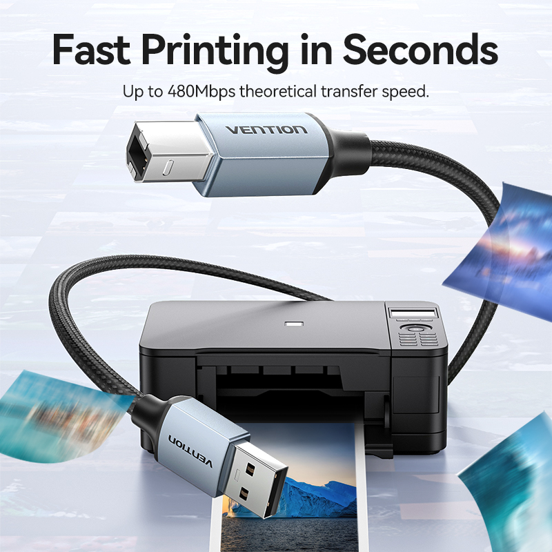 Vention IT Cable USB-A 2.0 to USB-B Printer Braided 3.0m Aluminium Grey CTTHI