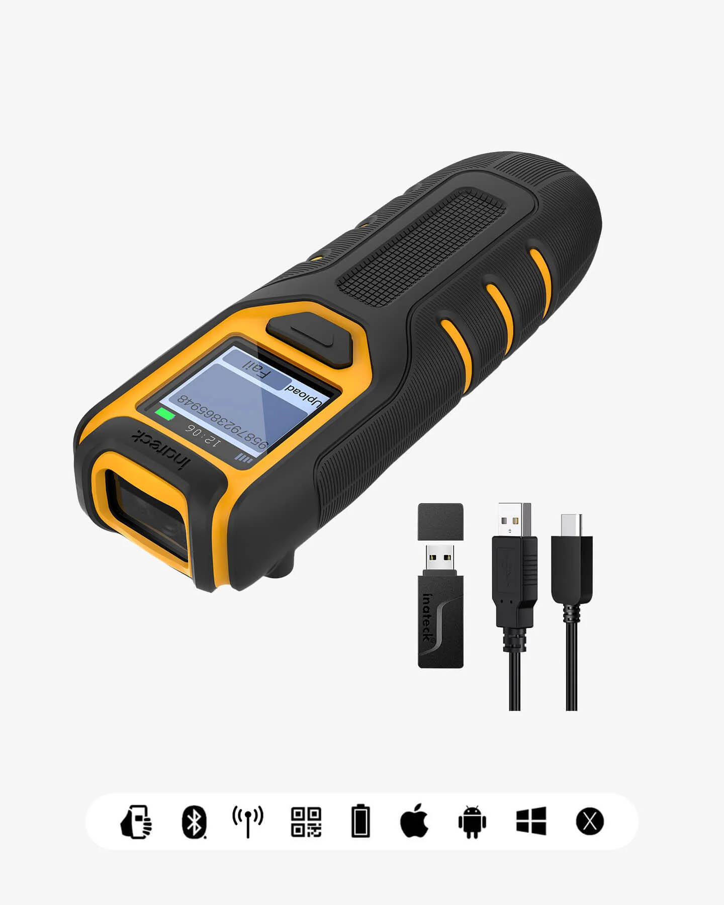 Inatech Barcode Scanner CMOS 1D/2D Wireless 2.4GHz/Bluetooth USB-A 1200mAh Portable & Display BCST-42 Green
