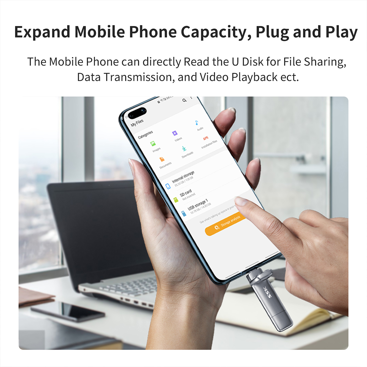 SSK USB C External SSD 256GB with Up to 550MB/s