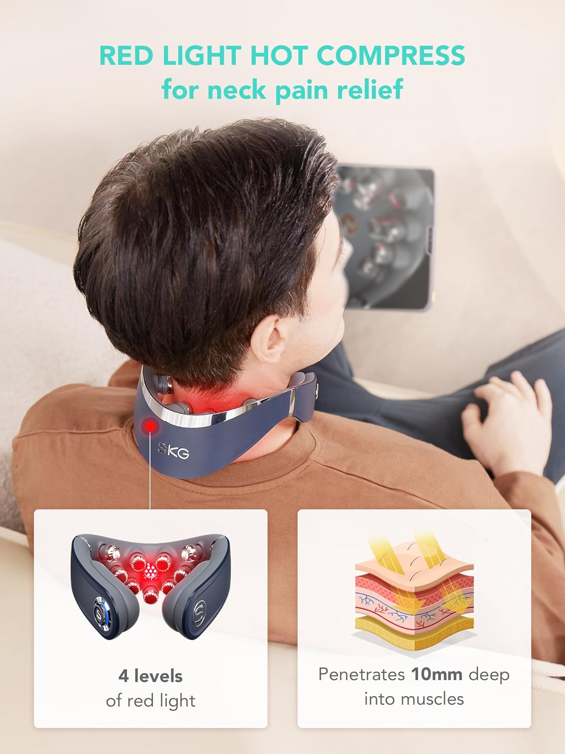 SKG Neck Massager Pulse-Heat-APP-Multiple Heads G7 Pro-Fold