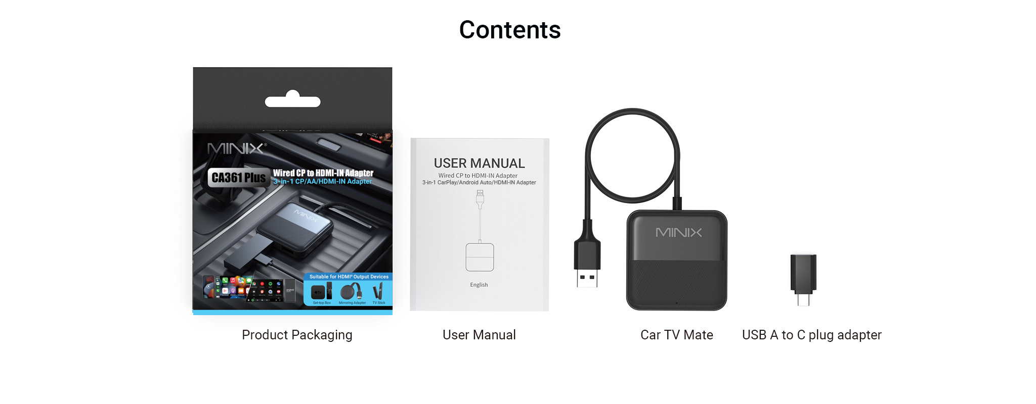 MINIX CAR Wired to Wireless CarPlay/Android Auto/HDMI-IN USB Media Hub CA361 Plus