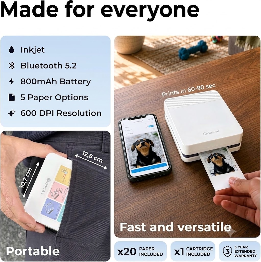 Denver Color Printer Inkjet Bluetooth 5.2 800mAh MCP-6010