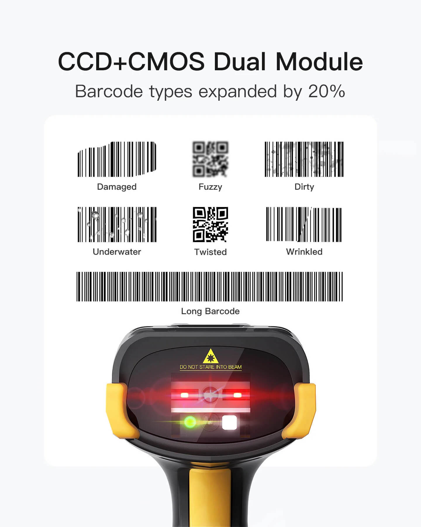 Inatech Barcode Scanner CMOS+CCD 1D/2D Wireless 2.4GHz/Bluetooth USB-A 2600mAh Display Screen Smart Charging Base N6001 Black