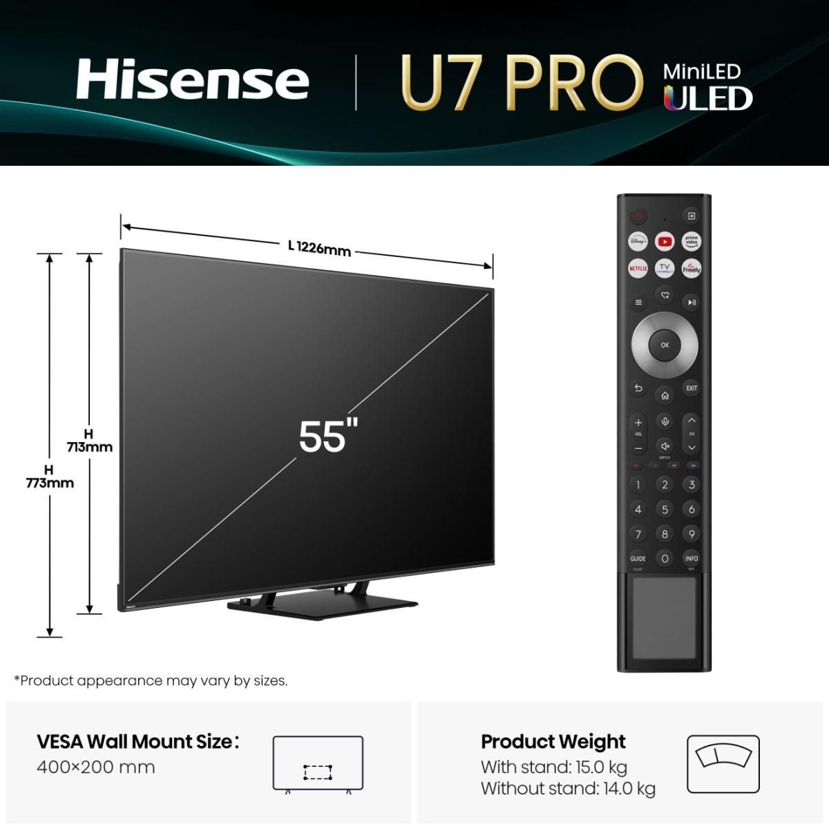 Hisense 55U7Q PRO 55'' 4K Smart QLED MINI LED 165hz TV