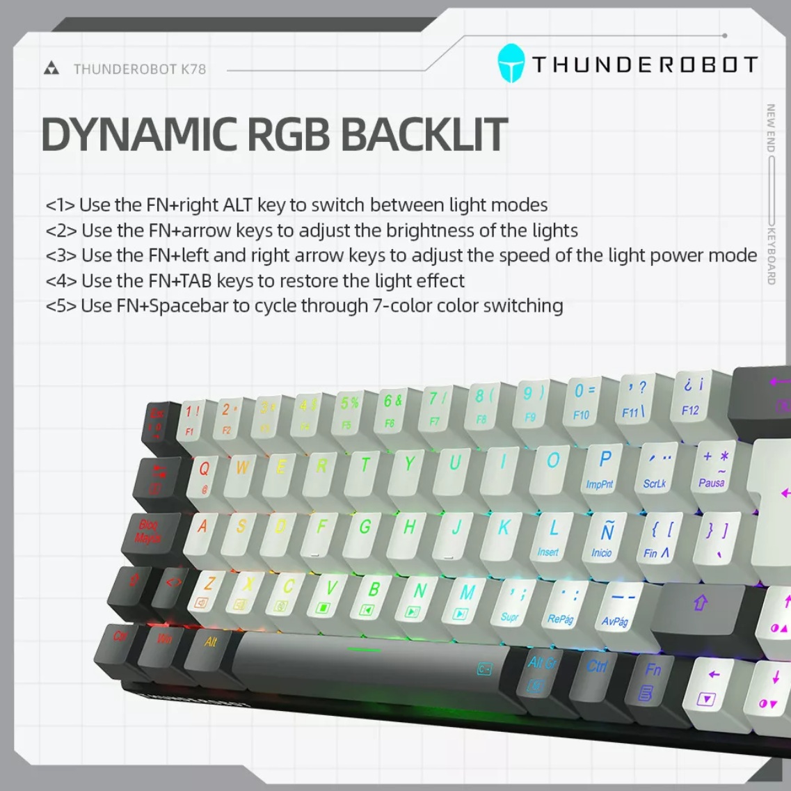 Thunderobot K78R White Gaming Mechanical Keyboard 78 Red Switch Keys