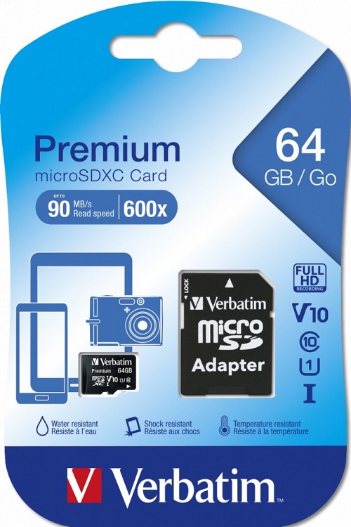 Verbatim Micro SD Card+Adapter Class10 U1 64GB