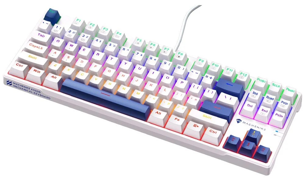 Machenike K500-B87 White/Blue Wired Gaming Keyboard 87 Blue Switch Keys