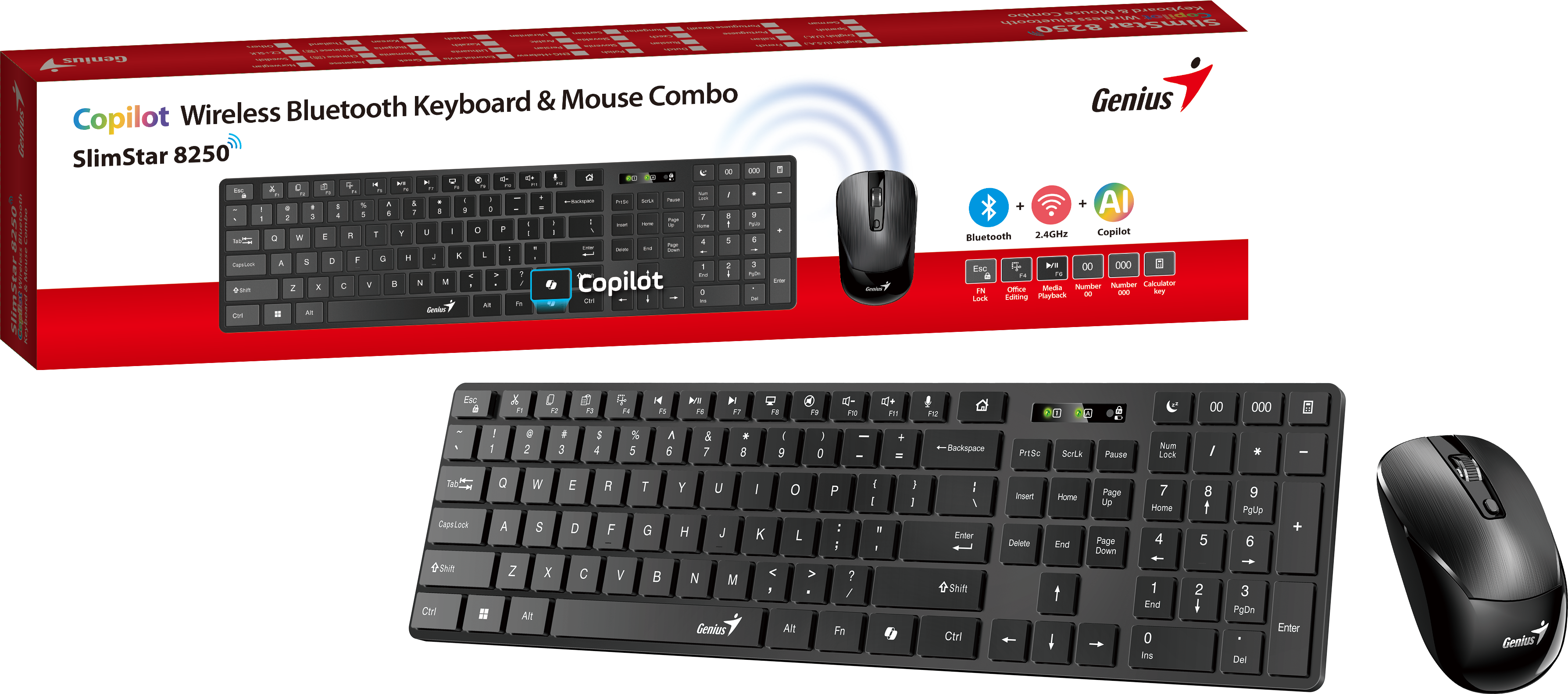 Genius Keyboard-Mouse Set Wireless+BT SlimStar 8250 Black English
