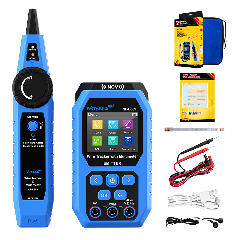 Noyafa Wire Tracker & Digital Multimeter with Cable Length Measurement, PoE Testing, NCV Detection, and LCD Display NF-B509