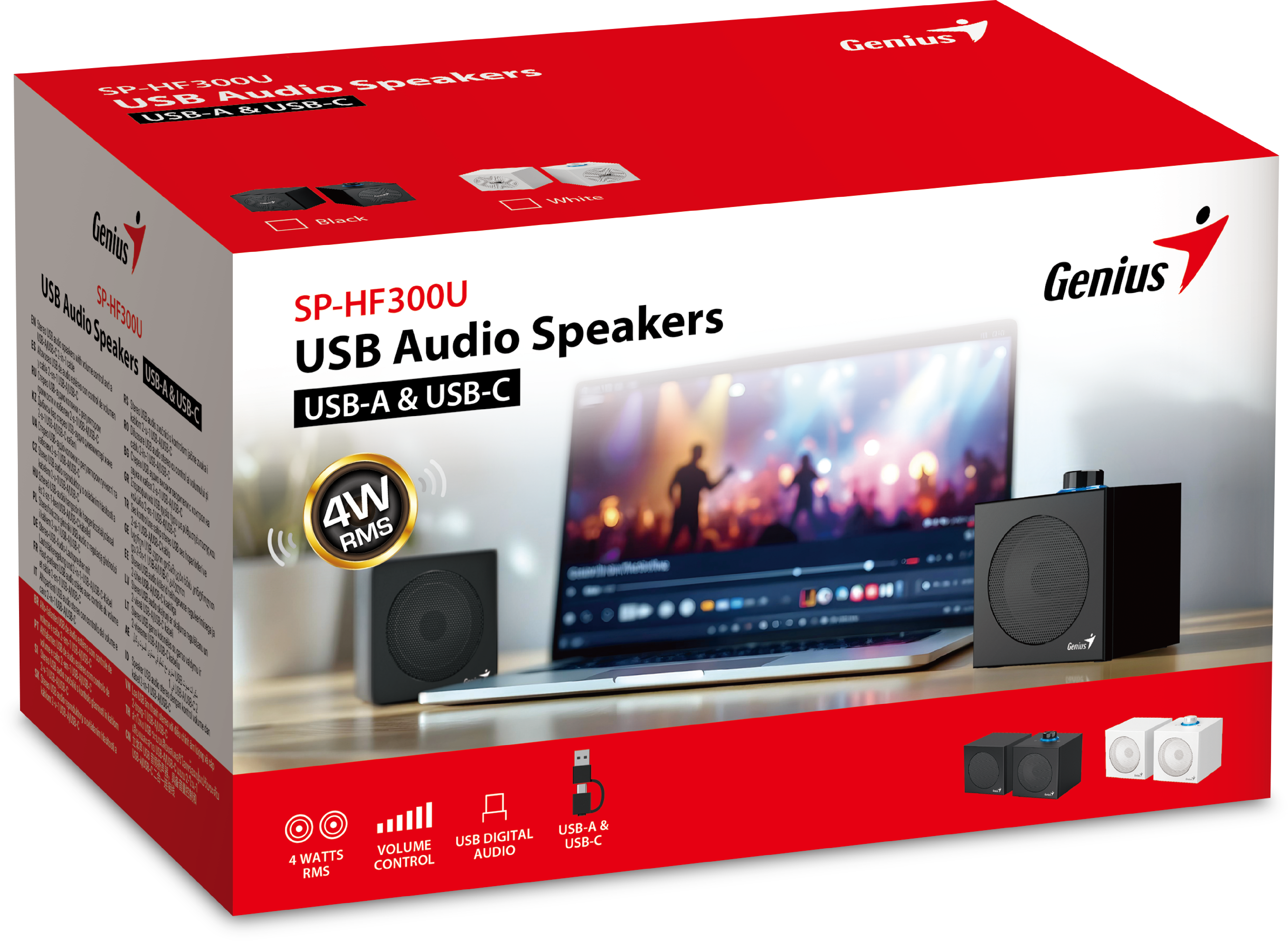 Genius PC Speakers 2.0 USB Audio 4W RMS USB-A+C SP-HF300U White