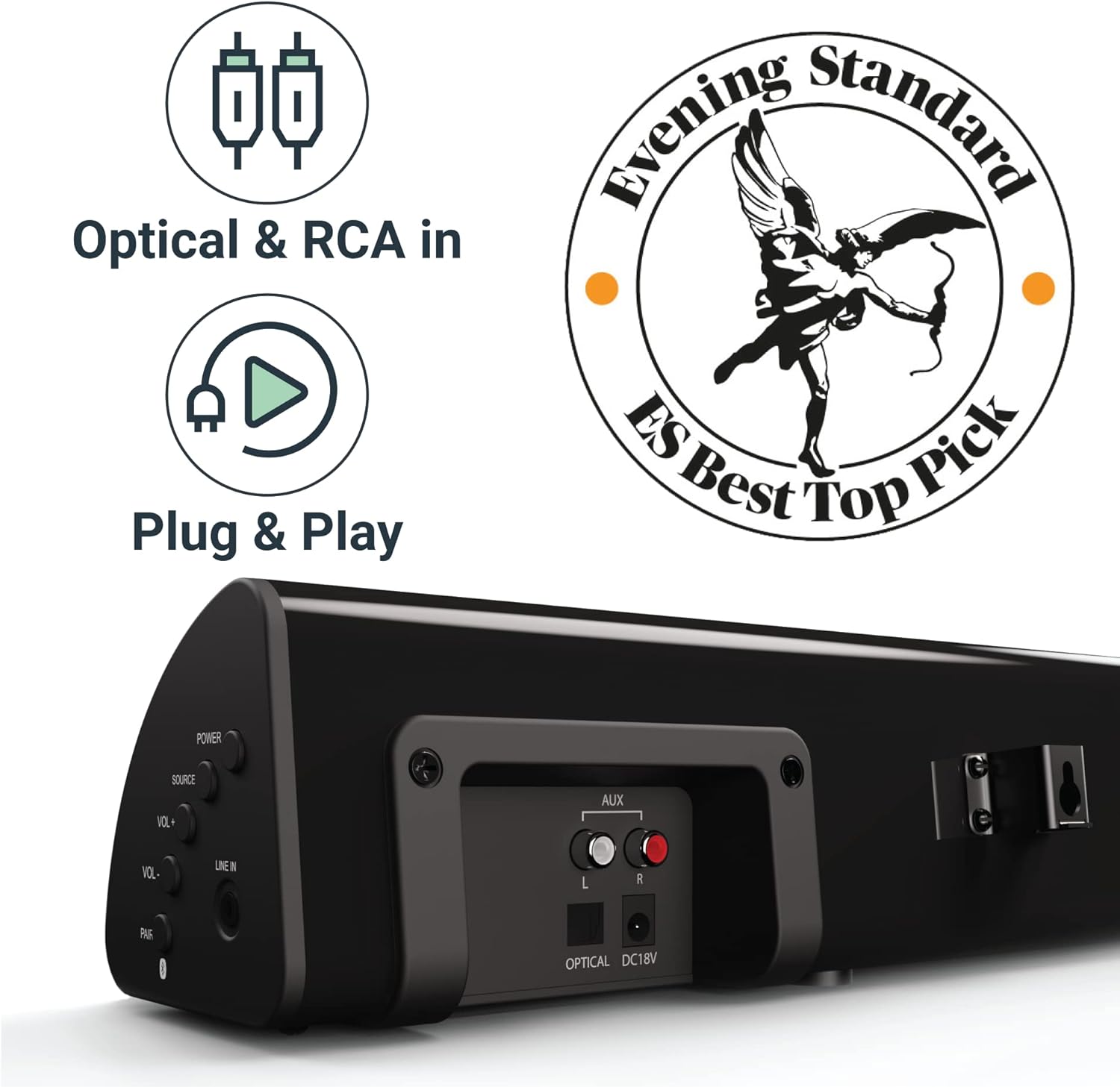 Majority SNOWDON II 2.1 Soundbar with Built In Subwoofer 120W BT & Optical Black (UK)