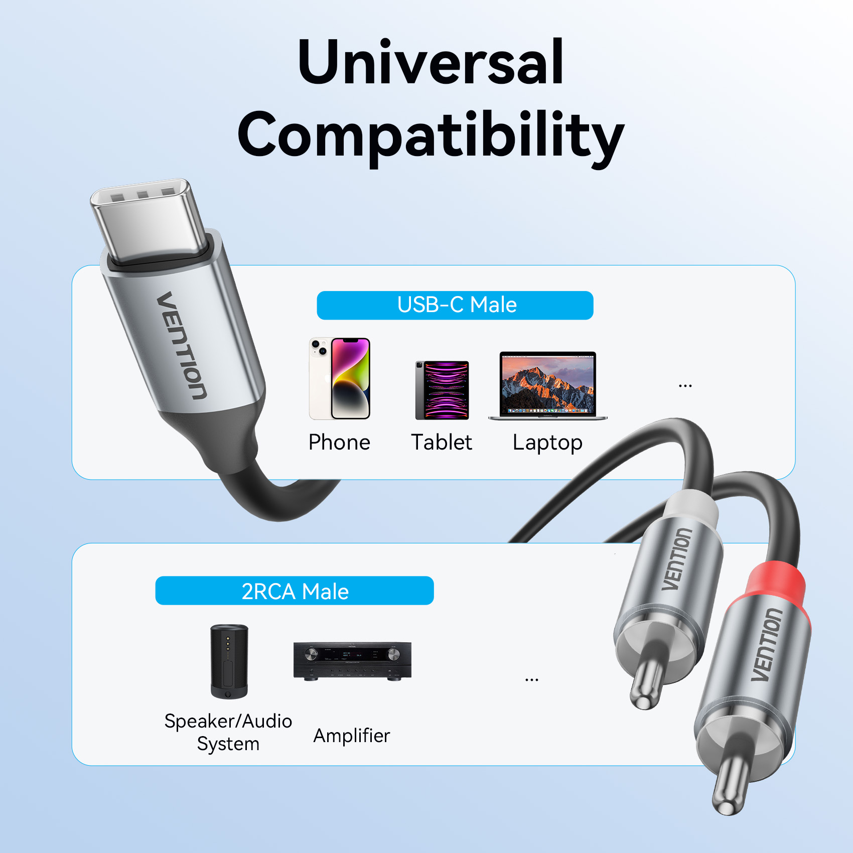 Vention AUDIO CONVERTER USB-C to 2RCA Male Cable 1.0m BIKHF