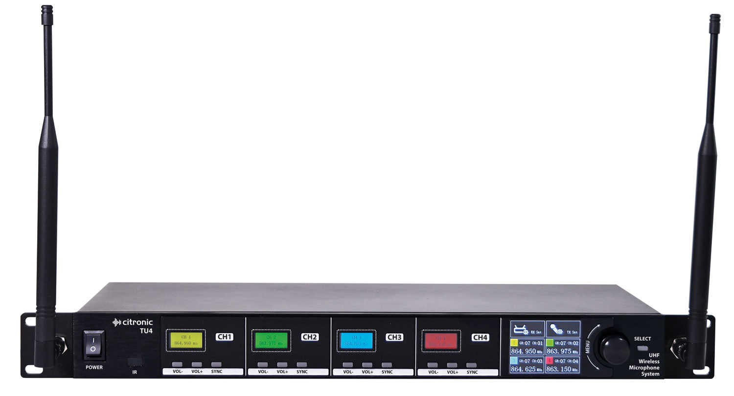 Citronic TU4-N Quad True Diversity Multi-UHF Wireless Microphone System (4 x Beltpacks) 171.044UK
