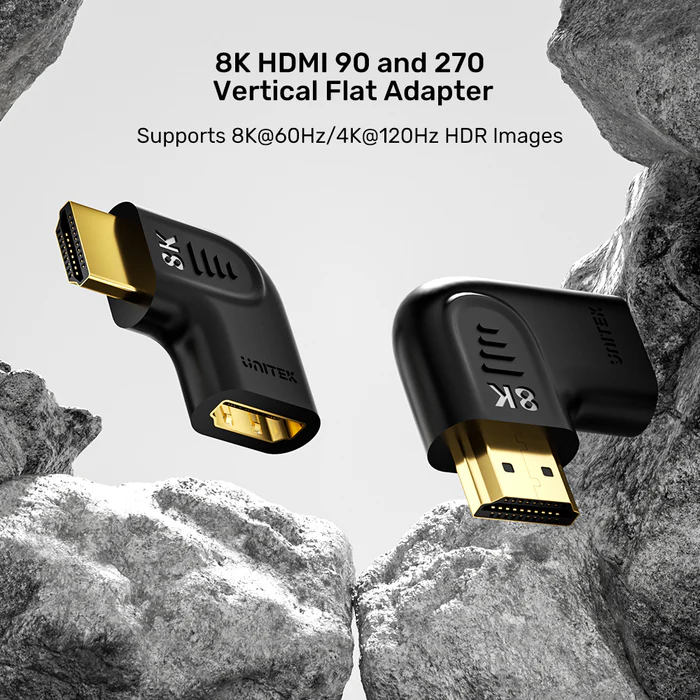 Unitek HDMI Adaptor 1x90 & 1x270 degrees RA 8K60Hz Vertical A1047ABK