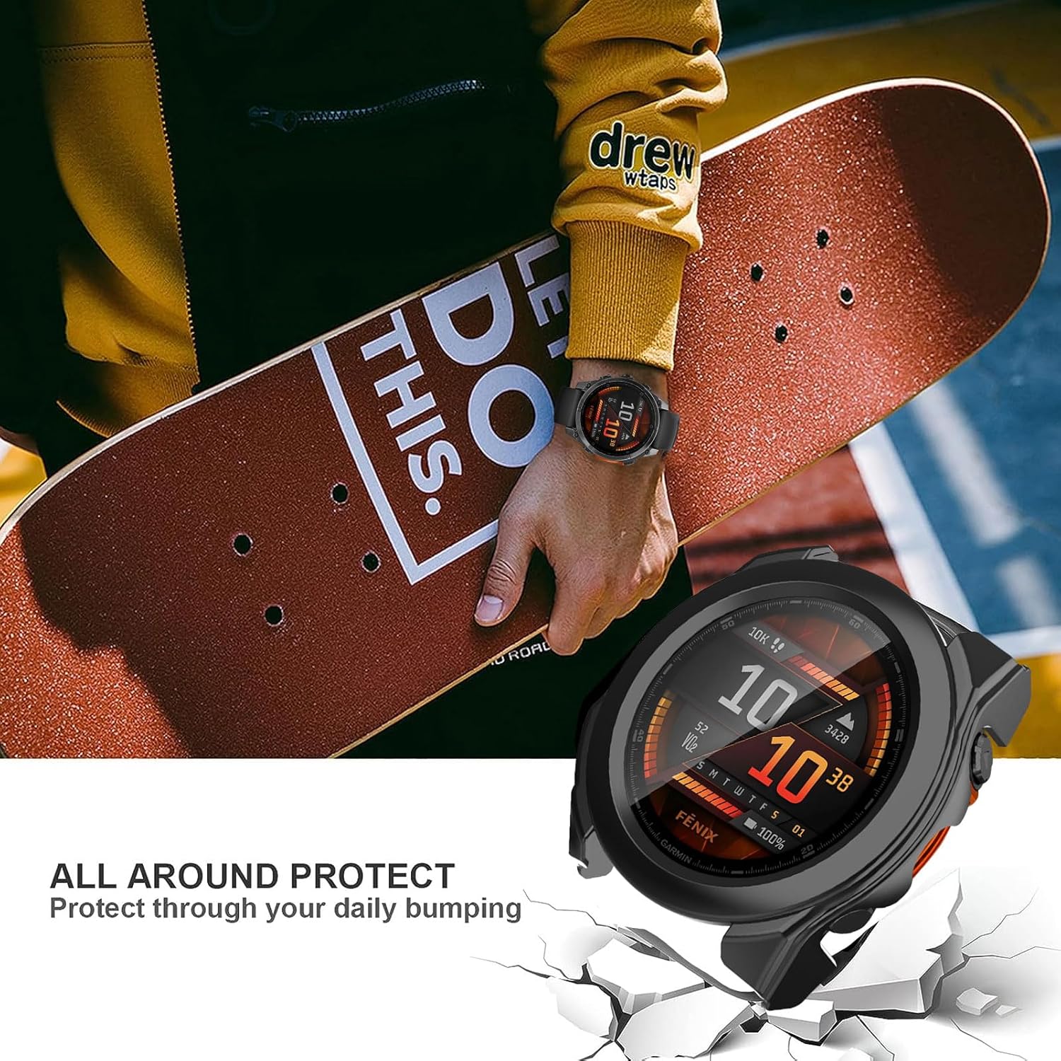 Hard Case with Screen Protector Compatible with Garmin Fenix 8 47 mm, Pack of 2, Full Protection, Scratch-Resistant PC Protective Case, Black and Transparent