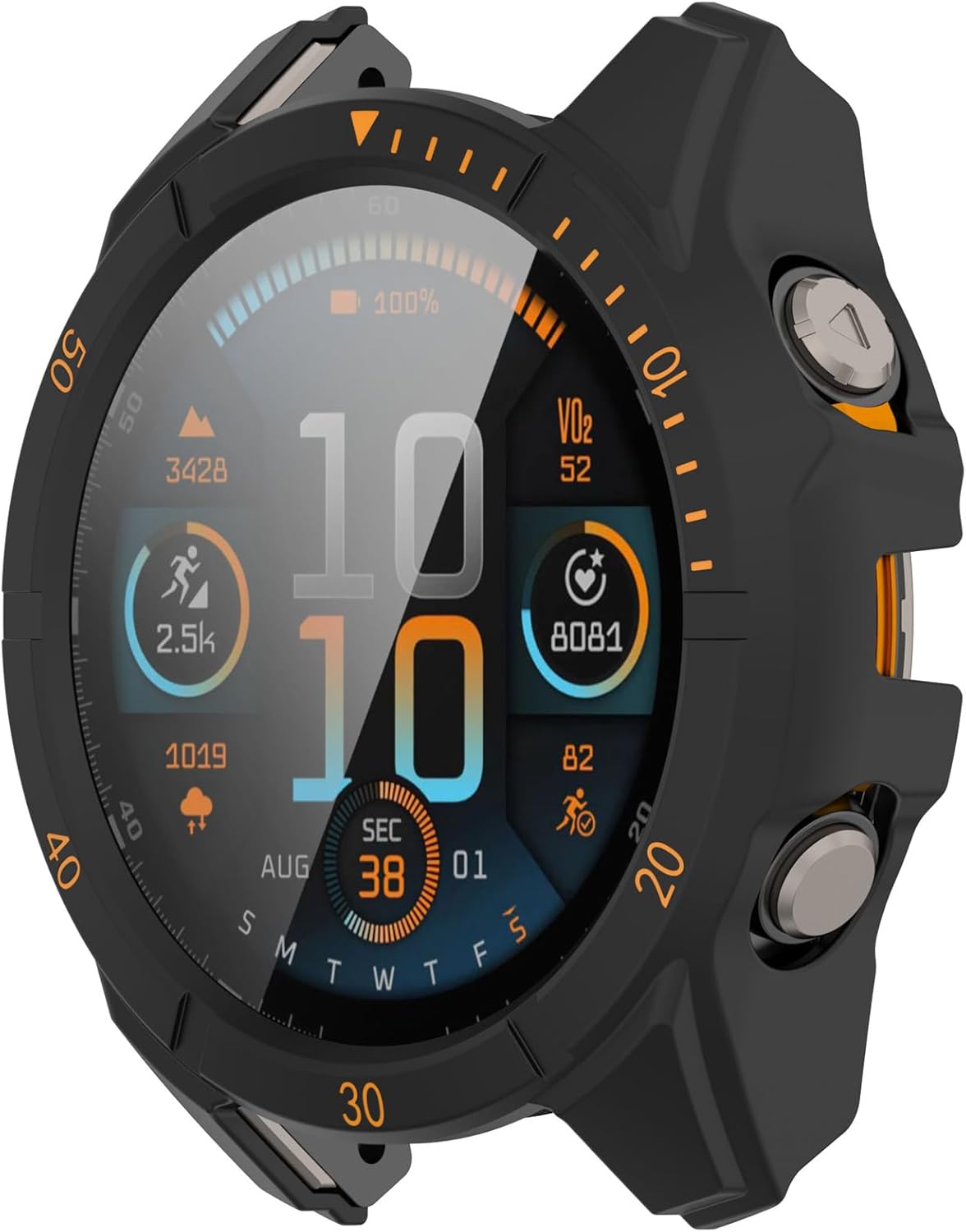 Protective Case with Tempered Glass Touchable Screen Protector Smartwatch Accessories for Garmin Fenix 8 47 mm (Black + Orange)