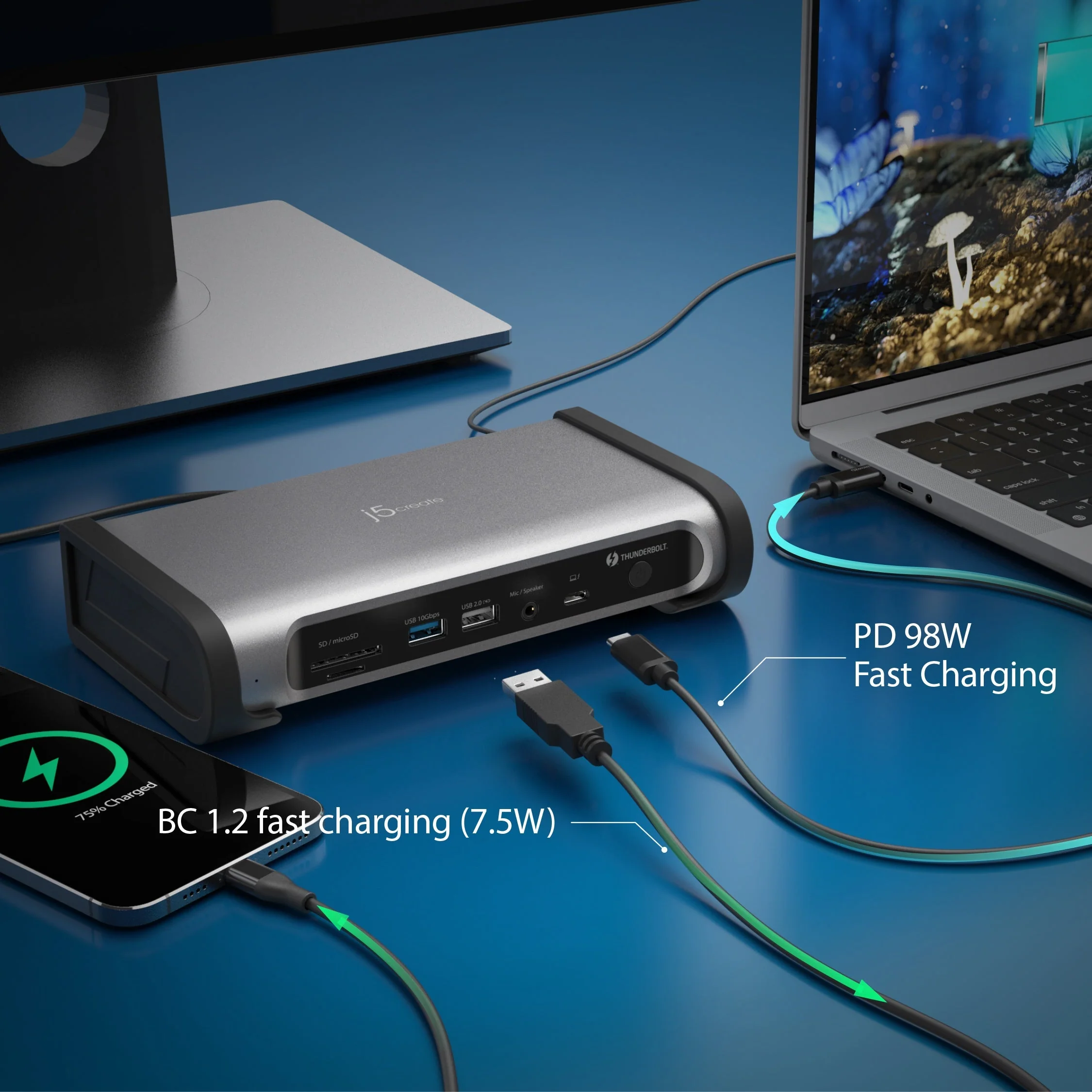j5create Thunderbolt 4 Docking Station 15-in-1 Supports 4 x 4K Displays 10Gbps with 135W PSU JTD568