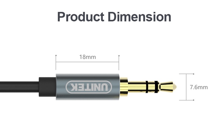 Unitek Y-C930ABK 3.5mm to 3.5mm Audio Cable 5.0m Gold Plated Black/Grey