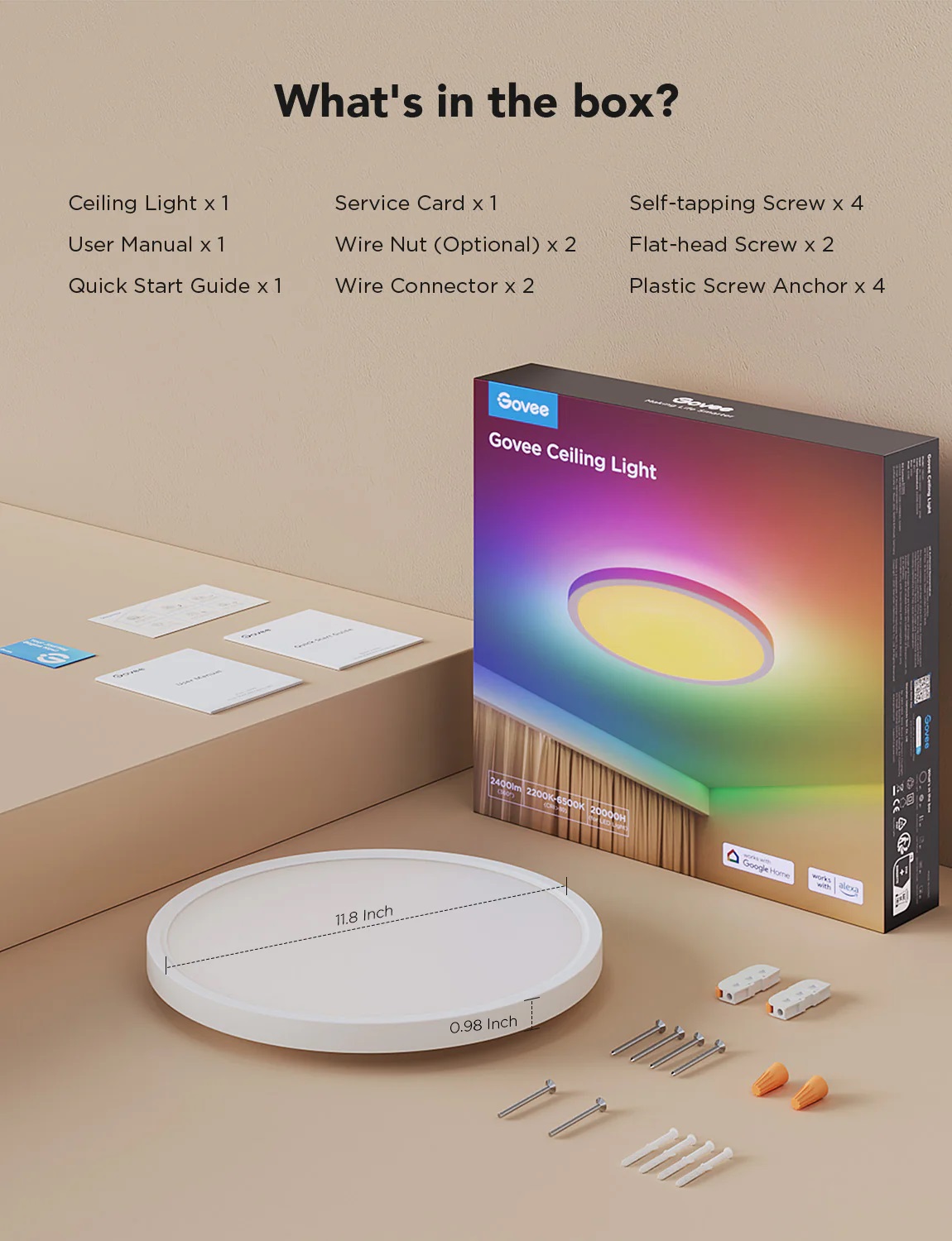 Govee Lamp Ceiling Smart LED 12inch Round Light RGBWW + RGBIC H80A1C01