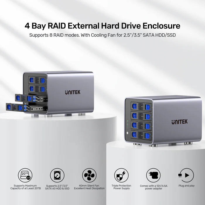 Unitek 4-Bay External SATA 2.5/3.5 HDD/SSD Enclosure with RAID USB-A S1301A
