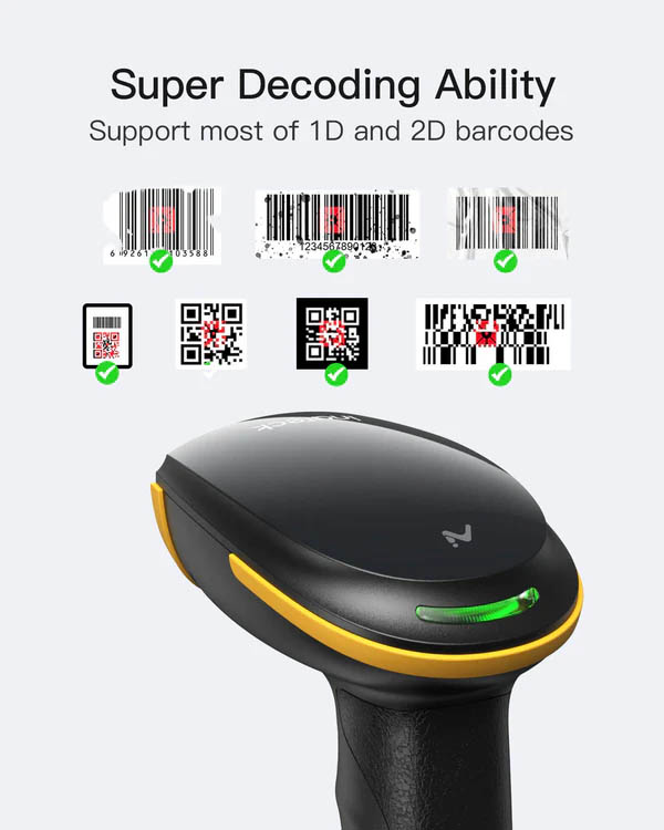 Inatech Barcode Scanner CMOS 1D/2D Wireless 2.4GHz/Bluetooth USB-A 2600mAh Charging Base AI BCST-36 Black