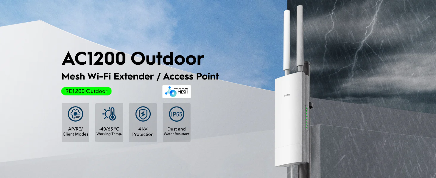 Cudy Range Extender AC1200 Wi-Fi 5 Outdoor Repeater RE1200