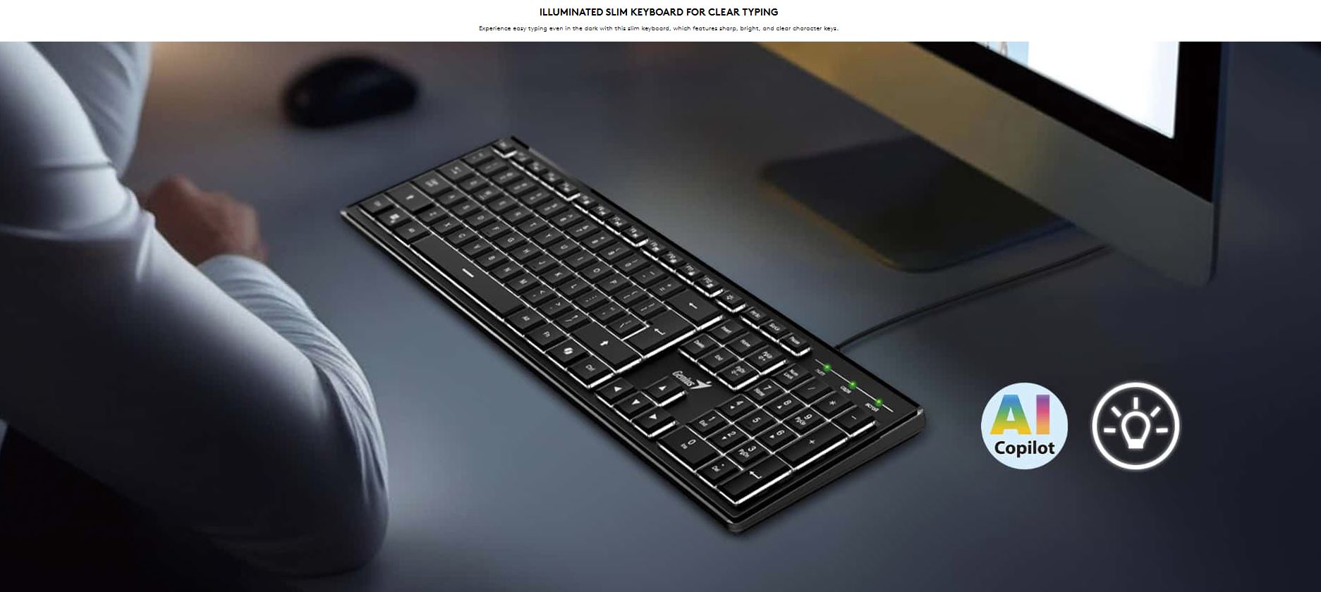 Genius SlimStar 820 Wired Illuminated AI Keyboard English