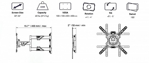 NBMounts P4 Double Arm Mount 40x40 32-55'' 40cm extension