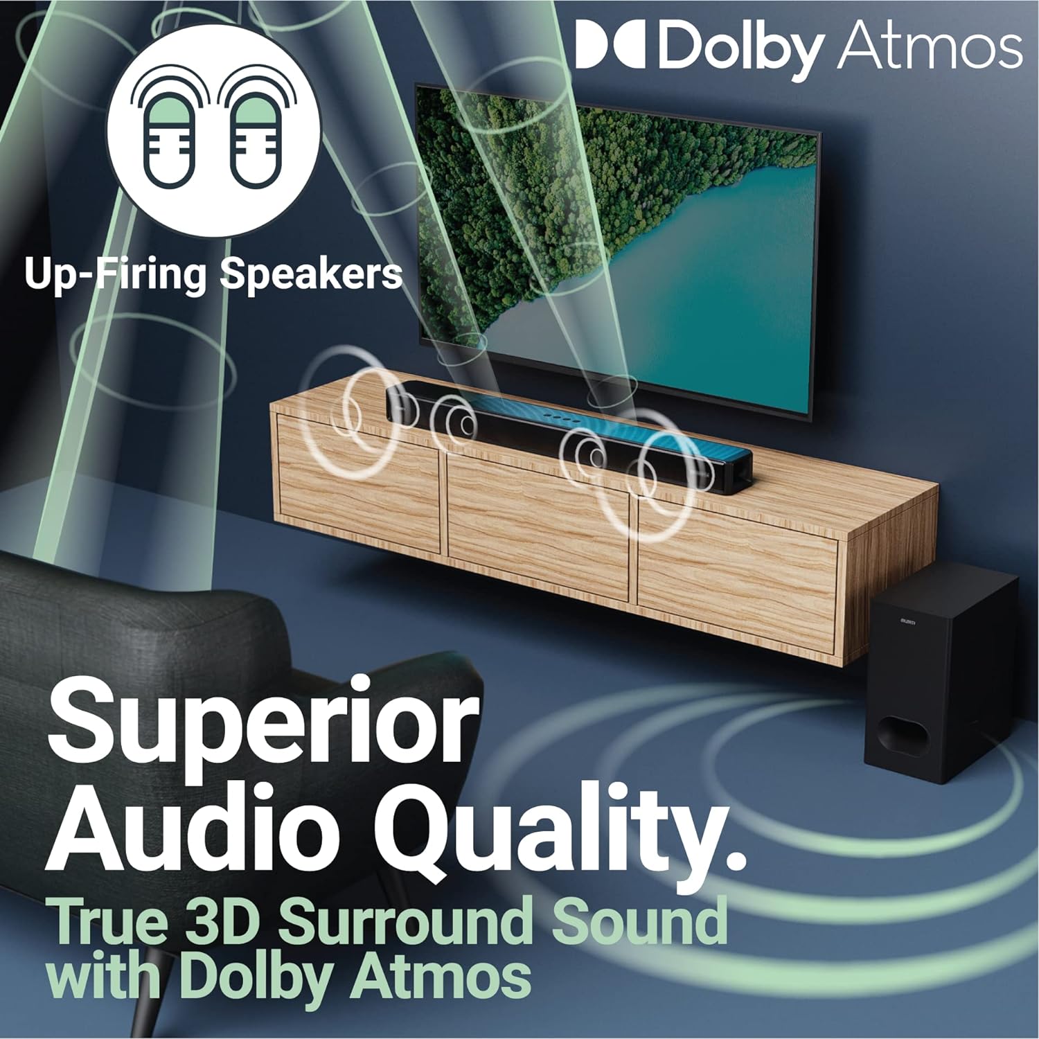 Majority SIERRA PLUS Soundbar 400W 2.1.2 Dolby Atmos Wireless Subwoofer 3xHDMI BT-USB (EU)