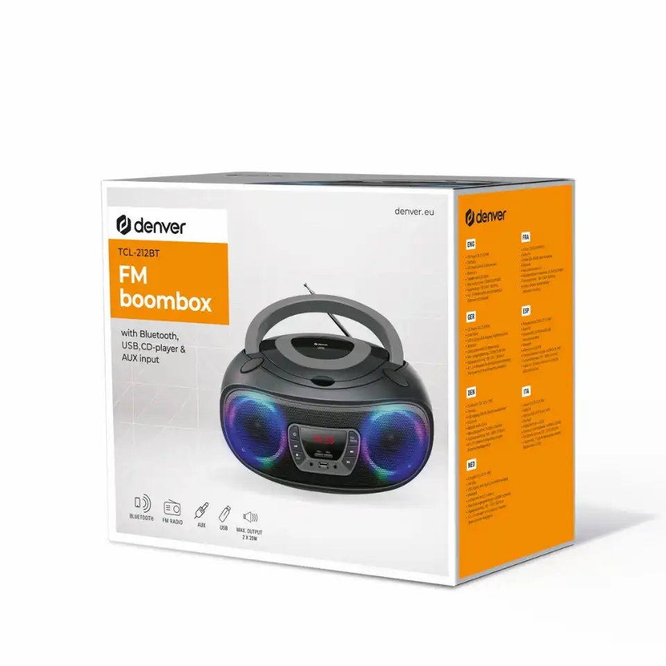 Denver Boombox  CD FM BT USB TCL-212BTGR Grey