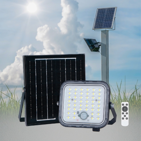 GBC ON LED Dimmable Solar Floodlight with Panel, Remote Control & PIR 1400 Lumens