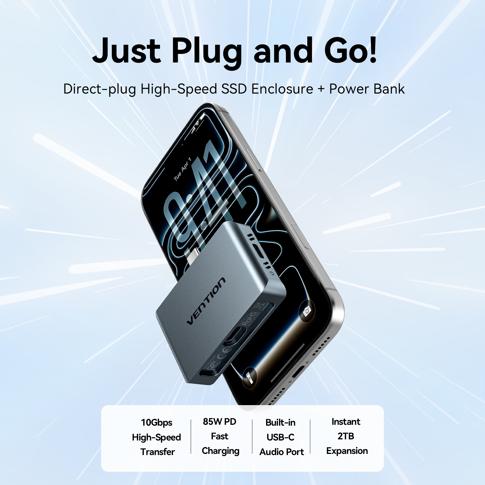 Vention MA Portable Plug & Play Cable-Free NVME Enclosure KPXH0