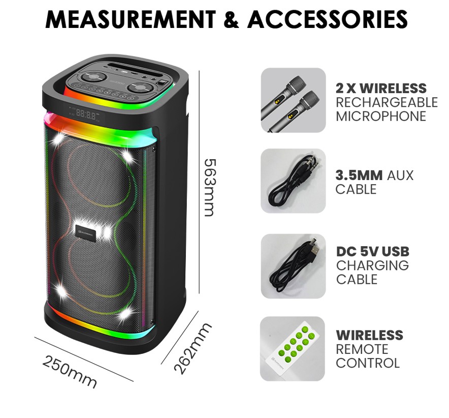 SonicGear Portable Karaoke Speaker 2 x 6.5'' BT/USB/RGB 2x Mics Audiobox BBX1300