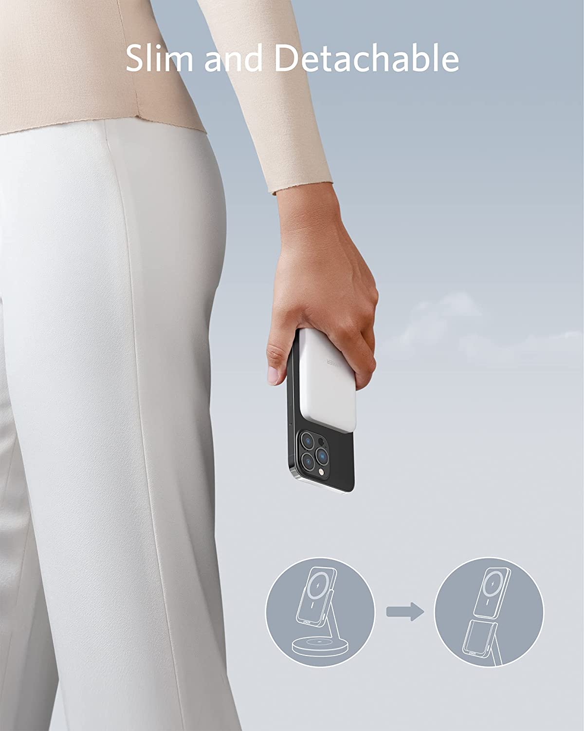 Anker PowerWave Mag-Go 2-in-1 5K Magnetic Powerbank And Wireless Stand 5000mAh White